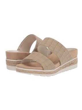 NIB Easy Street "Maryann" Slip-on Wide Strap Wedge Sandals Taupe Crocodile 7 M
